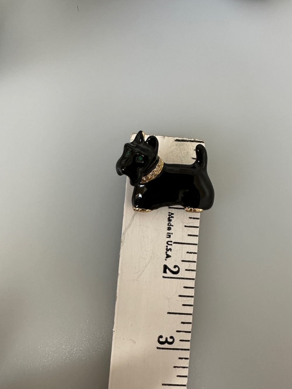 Kirks Folly Black Scottie Dog Pin with Gold Accents and Green Eyes - Picture 7 of 7
